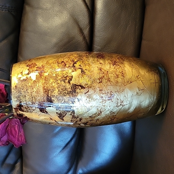 Glass Vase with golden folios attached inside handmade in Italy Franco Cristalle - Picture 5 of 6